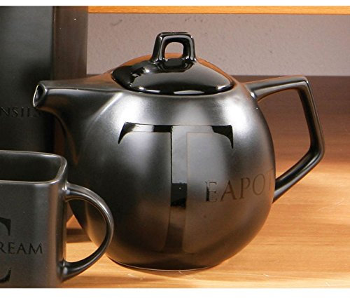 Premier Black text teapot-500 ml, Ceramic, 12x16x13