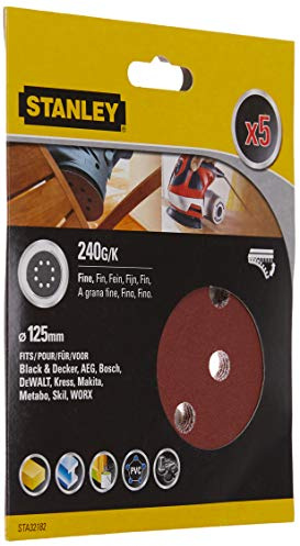 Stanley Sanding Disc 5-Pack, 125mm, Fine Grain, Aluminium Oxide, Grey, Compatible with Angle Grinder