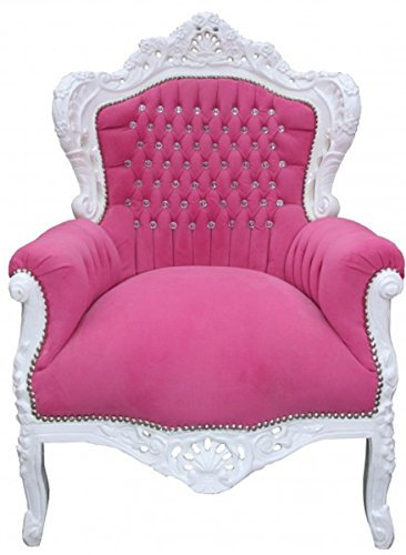 Casa Padrino Barock Sessel King Rosa/Weiß mit Bling Bling Glitzersteinen - Edel & Prunkvoll