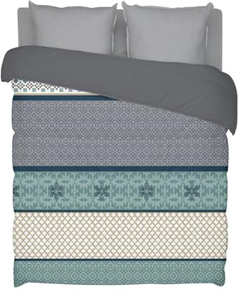 Bleu Câlin Couette Chaude Imprimée 2 personnes FLORIAN, Polyester, Bleu/Gris, 220x240 cm