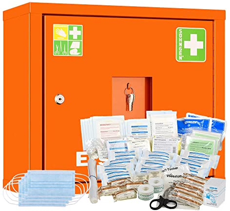 SÖHNGEN Sanitätswandschrank JUNIORSAFE gefüllt DIN 13169 orange, 49 x 20 x 42 cm, Art.-Nr. 390013 | Erste Hilfe Schrank | Verbandsschrank | Sanitätswandschrank