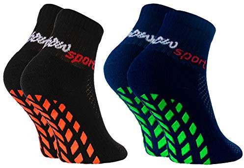 Rainbow Socks - Jungen Mädchen Neon Sneaker Sport Stoppersocken - 2 Paar - Schwarz Blau - Größen 24-29