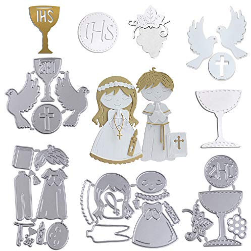 4 Set Taufe Motive Stanzschablonen Mädchen Junge Stanzschablone Kelch Taube Stanzformen Grußkarte Stanzbögen Prägeschablone für DIY Taufe Karten Basteln Taufgeschenk Stanze Cutting Dies zur Geburt