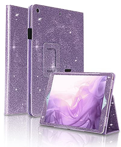 FSCOVER iPad 9/8/7 Generation Hülle (2021 2020 2019),Glitzer Leder Schützhülle für iPad 10,2 Zoll, Auto Schlafen/Wachen (Violett) (Purple)