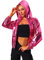 Allegra K Femmes Holographique Brillant Manches longues Zipper Encapuchonné Métallique Veste Rose vif XS