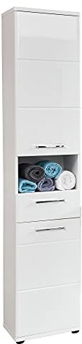 trendteam smart living - Monte - Hochschrank - Weiß/Weiß Hochglanz - (BxHxT) 37 x 189 x 34 cm - chromfarbene Griffe - Kratzfest