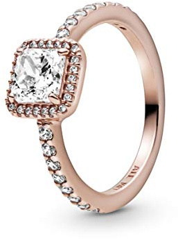 PANDORA Timeless - Anello punto luce quadrato, placcato in oro rosa 14k, con pietre di zirconia cubica incolori