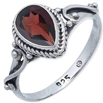 mantraroma Silber Ring Damen 925 Granat facettiert Edelstein rot ausgefallen verspielt