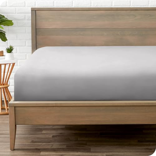 Bare Home Fitted Bottom Sheet Super King Size - Premium 1800 Ultra-Soft Microfibre Sheet - Wrinkle Free - Deep Pocket - 38 CM/15 IN Deep - Super King Fitted Sheet (Super King, Light Grey)