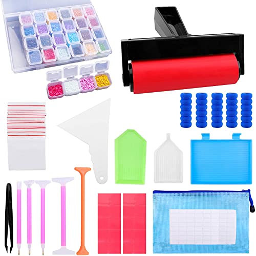 5D Diamond Painting Tools &Accessories, 85Pcs DIY Diamond Art Accessories Kits with Diamond Painting Roller, Point Drill Pens and Diamond Embroidery Storage Box for Adults and Kids