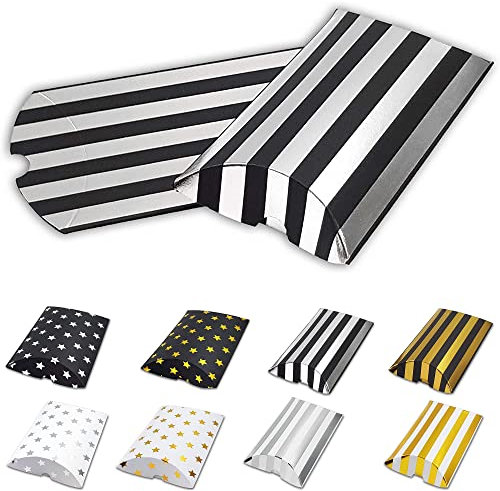 Frau WUNDERVoll® 12 Kissenschachteln matt schwarz, Silber gestreift metallic 15x7,5cm(flach), 250g / Kissenverpackungen, Pillow Box, Faltverpackung, Geschenkverpackung, Gastgeschenk, Adventskalender