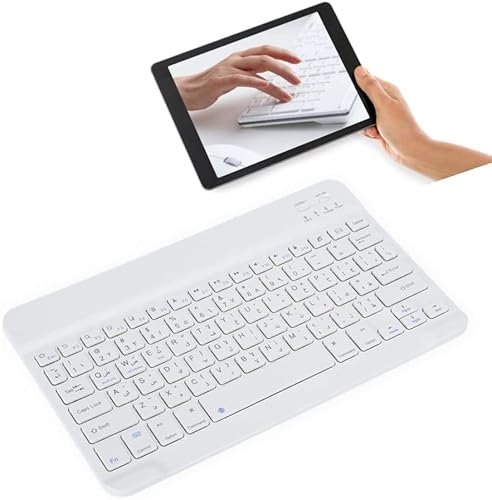 Plyisty Bluetooth Wireless Keyboard für Tablet, 10 ultradünne tragbare weiße USB-Tastatur, Arabisch/Spanisch/Russisch, für Android/OS X/Windows(Arabic)