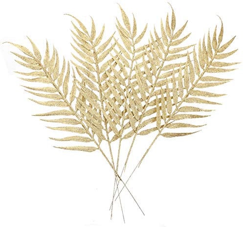 STOBOK Künstliche Weihnachten Picks Glitzer Blätter Stängel Golden 40cm Vasen Dekozweige Blumenstrauß Kranz DIY Kunstpflanze Zweige 5 STK Weihnachten Hochzeit Garten Party Dekoration