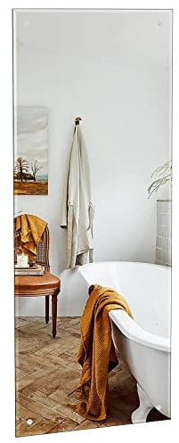 Dripex 110 x 45cm Frameless Rectangle Mirror, Wall Mounted Bathroom Mirror with Bevelled Edge & Pre-Drilled Holes, Horizontal or Vertical Hanging for Dressing Room Bedroom Living Room