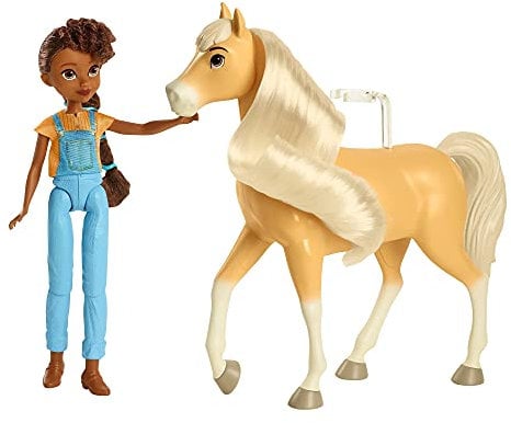 Dreamworks Spirit GXF22 - Spirit - frei und ungezähmt Pru Puppe (18 cm) mit 7 beweglichen Gelenken & Pferd Chica Linda (20cm) mit langer Mähne, tolles Geschenk für Kinder ab 3 Jahren