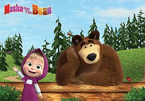 Fototapete Kinderzimmer Tiere Masha Bär Wandtapete Vlies Tapete Latexdruck UV-Beständig Geruchsfrei Hohe Auflösung Montagefertig (13663, VEXL (208x146 cm) 2 Bahnen)