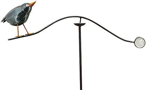 matches21 Windspiel Kinetik Windspinner Gartendeko Amsel/Vogel Figur & Glaskugel & Erdspieß Metall 1 STK 66x125 cm