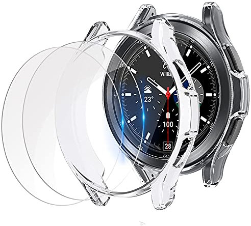 Miimall [2+2 Stück Kompatibel mit Samsung Galaxy Watch 4 Classic 46mm 42mm Hülle mit Glas Schutzfolie, Weiche TPU Schutzhülle Kratzfest Stoßfest Schutz Case für Galaxy Watch 4 Classic - Klar