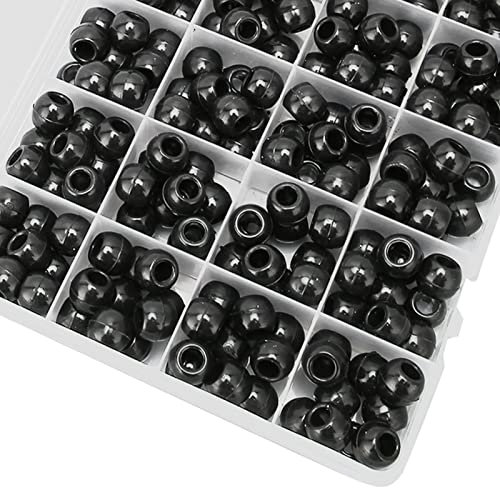 Schwarze Dreadlock Haar Braid Perlen, 240PCS Runde Kunststoffperlen für DIY Handwerk Halskette Armband Girlande Schmuck Machen Rollenspiel