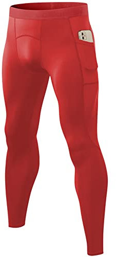 Herren Kompressionshose Tasche Laufen Leggings Tights Yoga Athletic Workout, rot, X-Groß