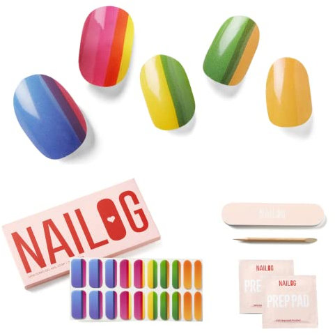 NAILOG Semi Cured Gel Nail Strips (20Pcs Extra Long Stickers/Wraps) | Glossy & Long Lasting Soft Gel Finishing | Hex