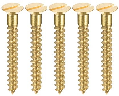 sourcing map Wood Screws M5 x 40mm Slotted Flat Head Brass Self-Tapping Screw 50 Pcs