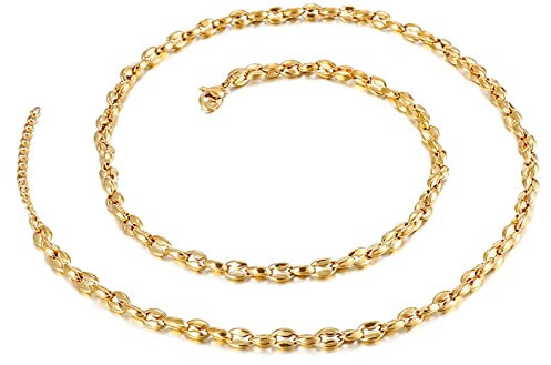 AMDXD Premium Halskette für Herren aus Edelstahl, Bohnenkette Männer-Kette Eco-Verpackung Kleine Geschenke für Männer, Kettenlänge 64cm, Gold