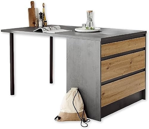 Stella Trading TROJA Moderna Independiente en Aspecto Artesano, espaciosa Isla de Cocina con Mucho Espacio de Almacenamiento, Madera de ingeniería, Artisan Roble Antracita, 180 x 90 x 90 cm