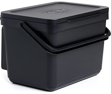 TATAY Kitchen Food Waste Caddy 6L | Organic Bin Smart With Support Bracket and Screws Included | Compact and Functional Design | Made from 100% Recycled Materials | 26.5x20.5x18.5 cm, Colour Black