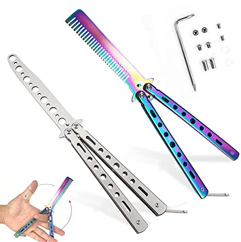 ENAIAH Butterfly Trainer, 2 Pack Butterfly Messer, Rainbow Butterfly Messer, Balisong Trainingsmesser, Balisong Trainer, Butterfly Trainingsmesser, übt Flipping-Tricks für Anfänger