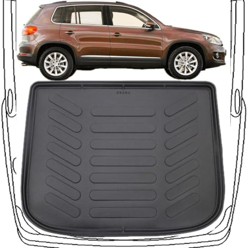 TRIMAK 3D Untere Kofferraumwanne für VW Tiguan 1.Gen 2007-2015 | **Modell mit Reserverad**, Untere Kofferraummatte aus TPE Gummi, Passgenau, Wasserdicht, Hoher Rand, Rutschfest
