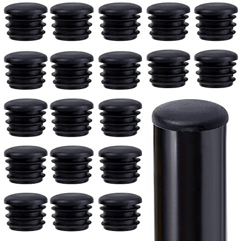 GORGECRAFT 20PCS 25mm Round Plastic Plugs Black Tubing Inner End Caps Furniture Leg Pipe Insert Stoppers Anti-Slip Ribbed Tube Covers for Chair Desks Tables Shelf Leg Sealing Pipe Glide Protection