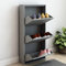 [en.casa] Zapatero de Pared Sokndal Organizador de Zapatos con 3 Puertas para 6 Pares Mueble de Calzados para Entrada Pasillo Metal 104 x 50 x 15 cm - Gris