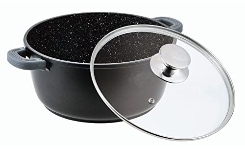 Olla de 4,5 L de aluminio fundido antiadherente, para inducción, 24 cm, con tapa de cristal