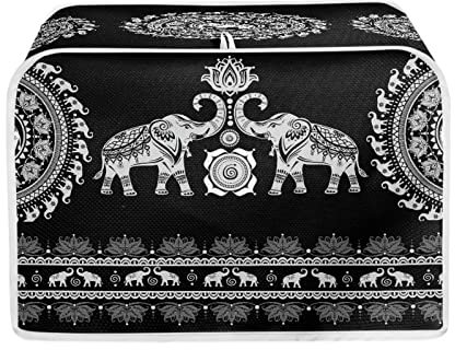 STUOARTE Mandala Elephant Toaster Cover,2 Slice Toaster Appliance Dust Cover,Boho Mandala Tribal Kitchen Small Appliance Covers for Most Standard Long Slot Toasters, Black