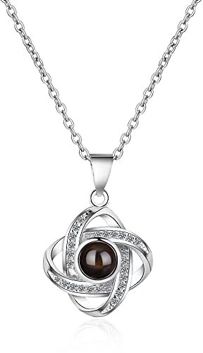 Jeweidea Photo Necklace Personalised Photo Projection Pendant Necklace with Picture Inside Silver Necklace for Her/Women/Girlfriend/Mum Jewelry Birthday Valentines Day