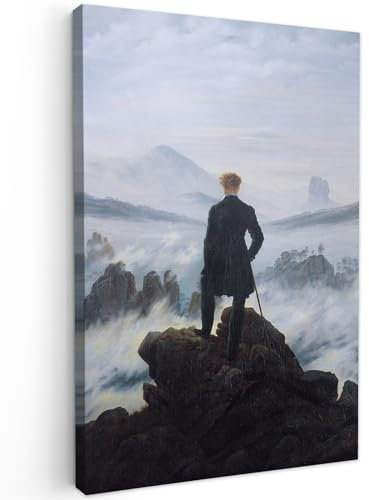 MuchoWow© Bild auf Leinwand Groß 80x120 cm XXL Schlafzimmer Bilder Wand Deko Wohnzimmer Modern Wanddeko Bilderwand Geschenk Alte Meister - Kunstdruck - Friedrich - Der Wanderer über dem Nebelmeer