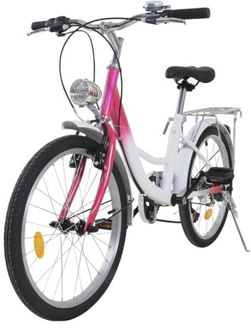 soudesileim 20 Zoll 6 Gang Kinder Fahrrad Jungen Mädchen, Rosa, Kinderfahrrad, Kohlenstoffreicher Stahl, Mit RÜCksitz, Lichtern Und Glocken, KotflÜGel, FÜR Mädchen, Jungen, Geschenk