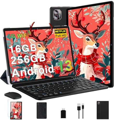 MEBERRY Tablet 2K Screen Tablet 10.36 pulgadas, 16GB RAM + 256GB ROM + TF 1TB / 2000 x 1200 Pixels / 5G WiFi / 8600mAh / 5MP + 13MP, con ratón y teclado negro