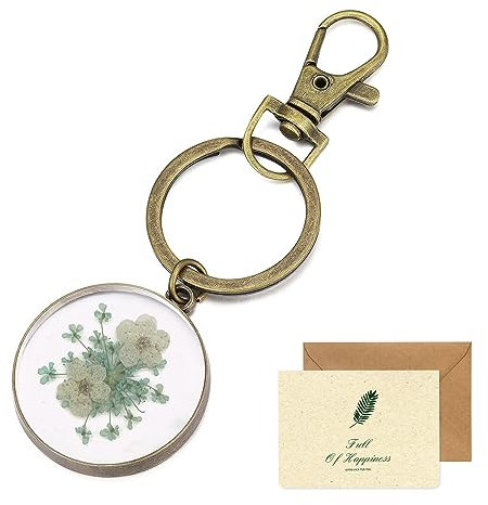 SwirlColor porte-clé fleur, délicat main fleur de pruneaux et dentelle fleurs sauvages porte - clés personnalisé gaufré porte - clés charme cadeau pour elle - bronze