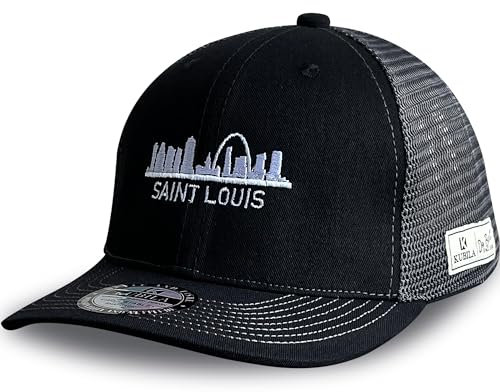 KUBILA USA Cities Trucker Hat für Damen und Herren Mesh Structured Baseball Cap, Saint Louis Trucker Schwarz Grau, Einheitsgr��e