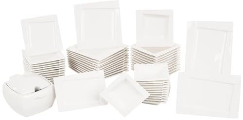 AMBITION Kombiservice 12 Personen eckig Kubiko 52-teilig weiß Porzellan Teller Schüsseln Servierplatten Terrine Spülmaschine & Mikrowelle