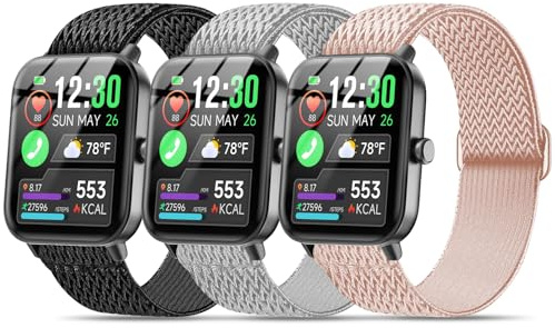 Kollody Nylon Bands Compatible with GloryFit T80/T70/T60/T50/P99/P98 Smartwatch,3 Pack 22mm Soft Elastic Breathable Stretchy Sport Replacement Wristband Quick Release Strap accessory Women Men