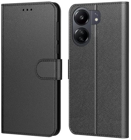 Tenphone Coque pour Xiaomi Redmi 13C, Coque Redmi 13C,Etui Protection Housse Premium en Cuir PU, [Emplacements Cartes], Pochette Flip Case Compatible avec Book (Noir, Redmi 13C)