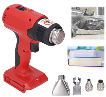 Cordless Heat Gun,300℃/450℃/580℃ Adjustable Temperature Portable Heat Gun Fast Heating Handheld Rechargeable Heating Machine with 4PCS Nozzle Red for Crafts/Shrinking