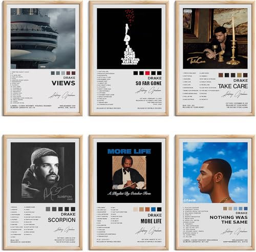 Drake signierte limitierte Poster, Musikalbum-Cover, Poster, Zimmer, ästhetische Leinwand, Wandkunstdrucke, 6 Stück, für Mädchen und Jungen, Teenager, Wohnheim, Raumdekoration, 20,3 x 30,5 cm,