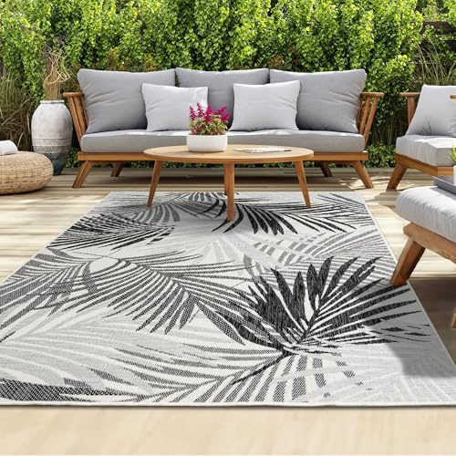 Homeart Tapis d'extérieur facile à nettoyer, durable, résistant aux taches, intempéries et UV, pour porche, terrasse, balcon, jardin, pique-nique, gris palmier, 80 x 150 cm
