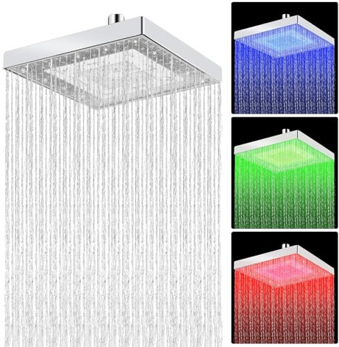 8 Zoll(20cm) Duschkopf Regendusche LED Kopfbrause Regenduschkopf mit 3 Farben Temperaturkontrolle, Hohem Durchfluss Brausekopf Dusche Quadratisch für Home Badezimmer