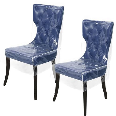 HAIJED 2Pcs Plastic Dining Chair Covers Clear Dining Chair Protector Waterproof Chair Seat Cover Dustproof Clear Dining Chair Slipcover PVC Seat Chair Protector for Home Kitchen Bedroom(Short)