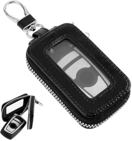 GEEHUA Funda para llave de coche, funda de piel para llavero universal, ventana de espejo, llavero de metal, llavero con cremallera para mando a distancia, Negro , 9.5 * 5.5cm/3.74 * 2.16in